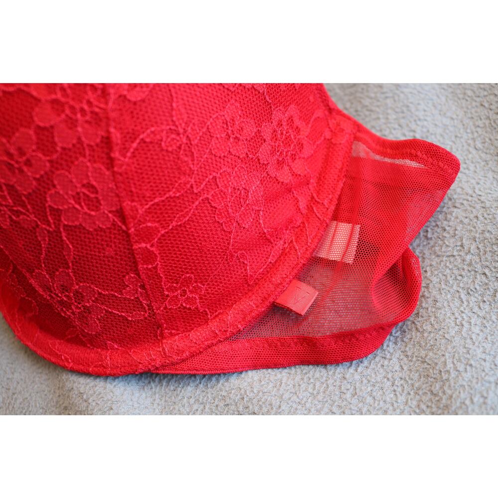Victoria’s Secret PINK Bra 36D Red Lace Adjustable Clip Strap Lingerie Floral - Picture 6 of 8